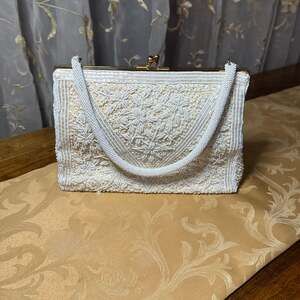 Vintage Corde Bead Small Ivory Handbag